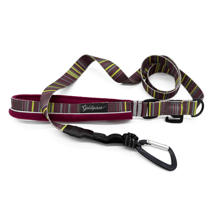 Patterned dog leash with carabiner on a white background
