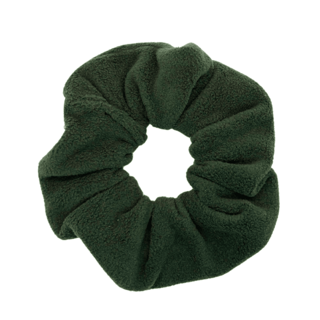 Hunter green scrunchie in front of a white background