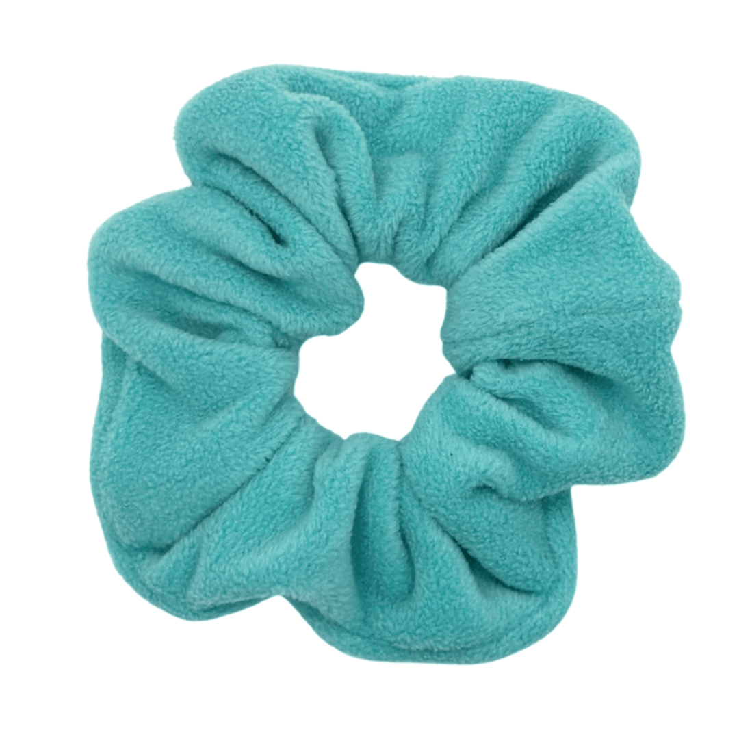 Turquoise scrunchie on a white background